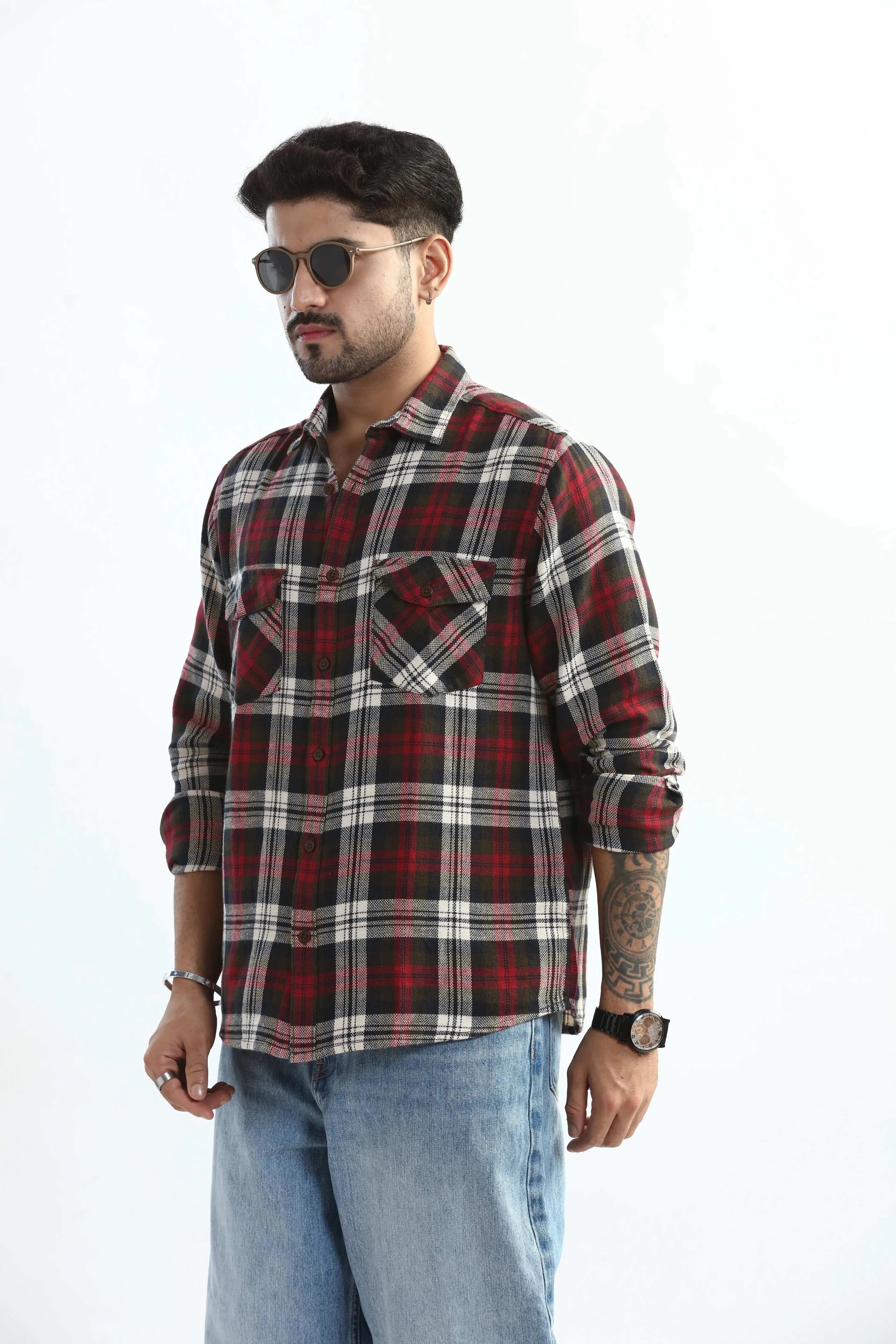 Xkind Red Checks Regular Fit Shirt