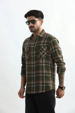 Thumbnail for Xkind Mens'S Olive Green Textured Checks Regular Fit Shirt