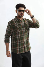 Thumbnail for Xkind Mens'S Olive Green Textured Checks Regular Fit Shirt