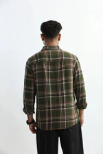 Thumbnail for Xkind Mens'S Olive Green Textured Checks Regular Fit Shirt