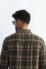 Thumbnail for Xkind Mens'S Olive Green Textured Checks Regular Fit Shirt