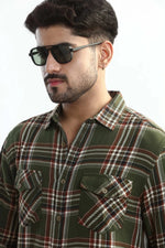 Thumbnail for Xkind Mens'S Olive Green Textured Checks Regular Fit Shirt