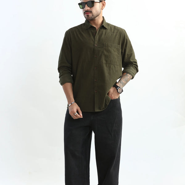 Xkind Olive Green Fine Cord Shirt