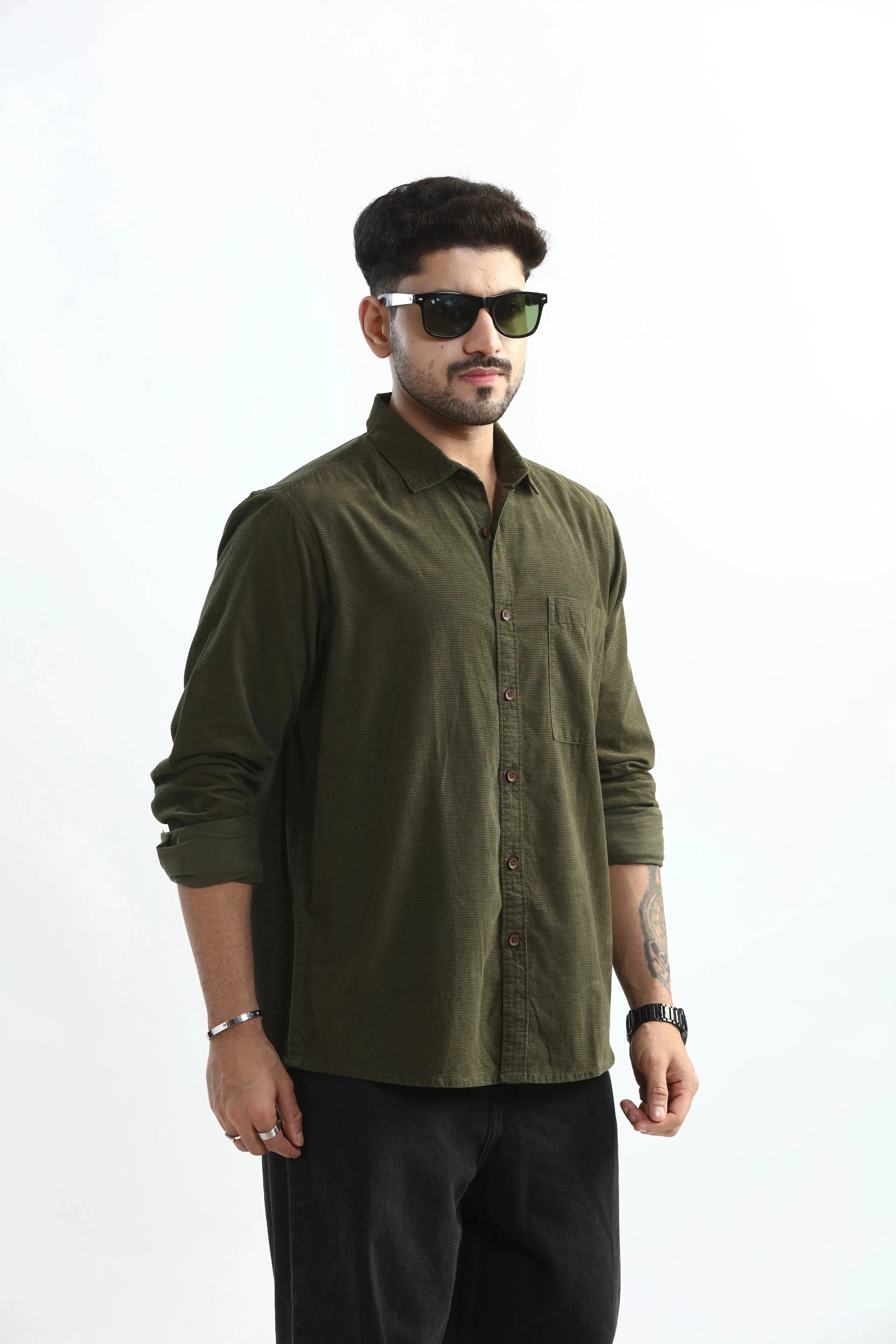 Xkind Olive Green Fine Cord Shirt