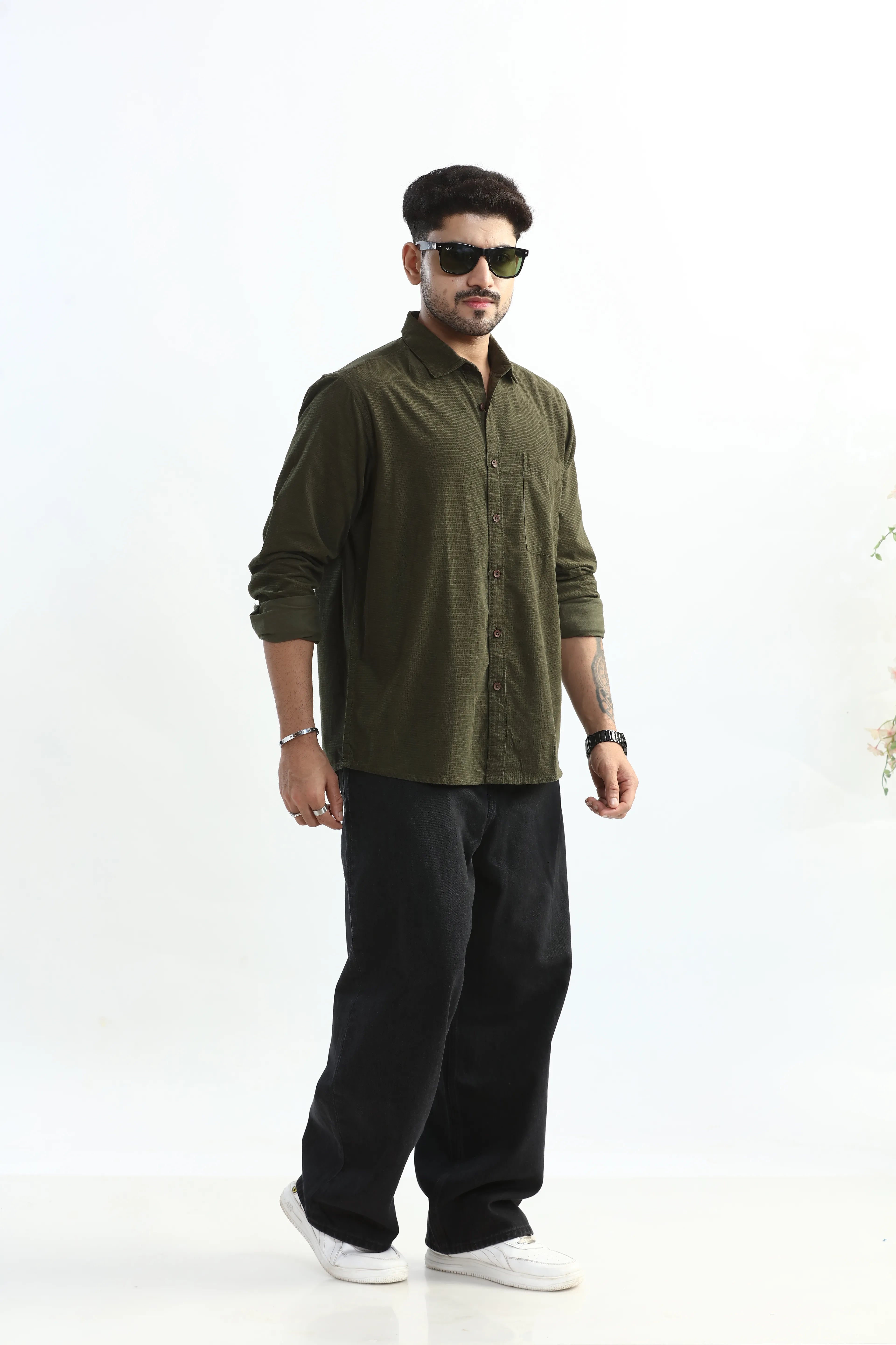 Xkind Olive Green Fine Cord Shirt