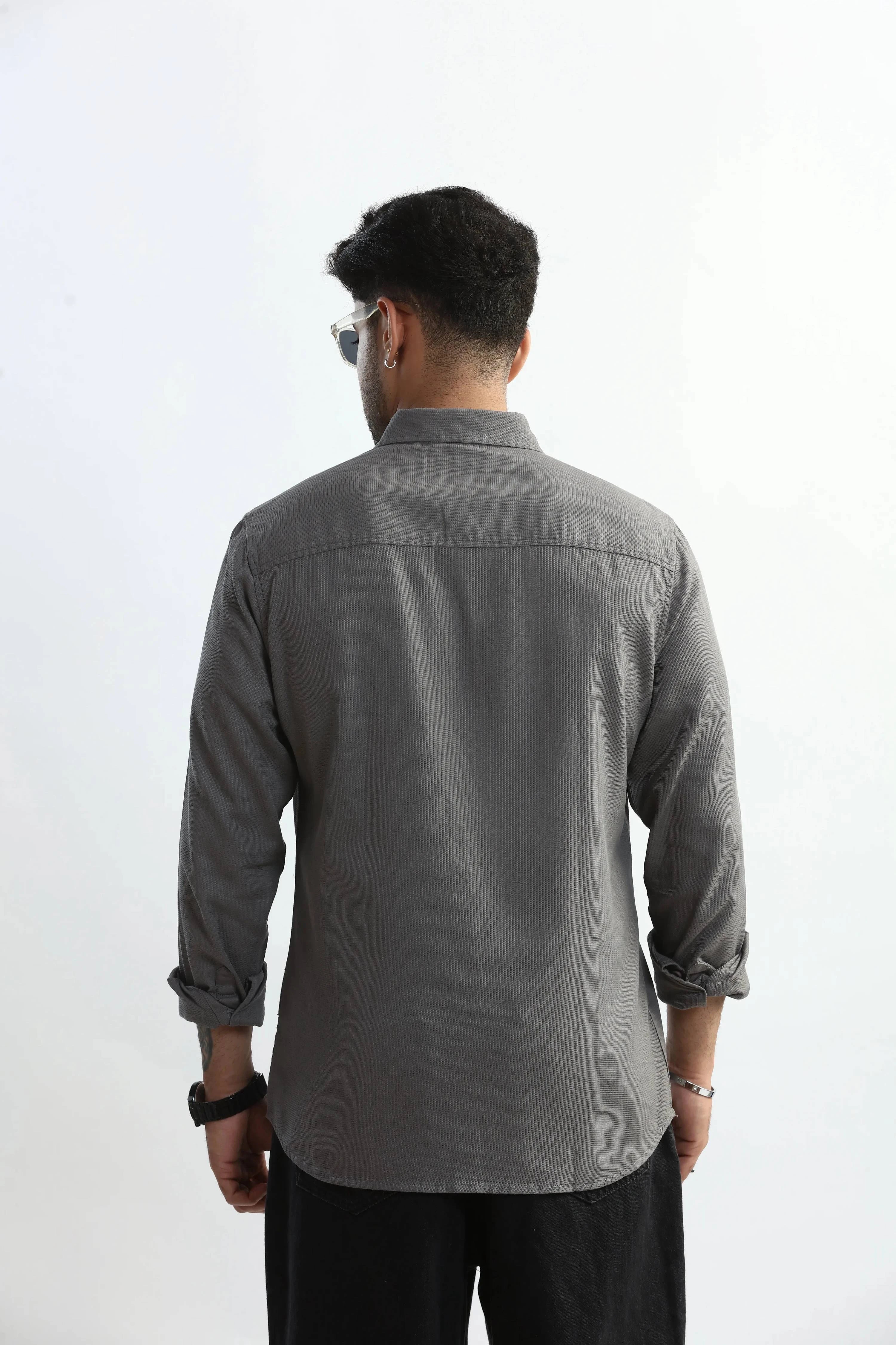Xkind Light Grey Textured Slim Fit Shirt
