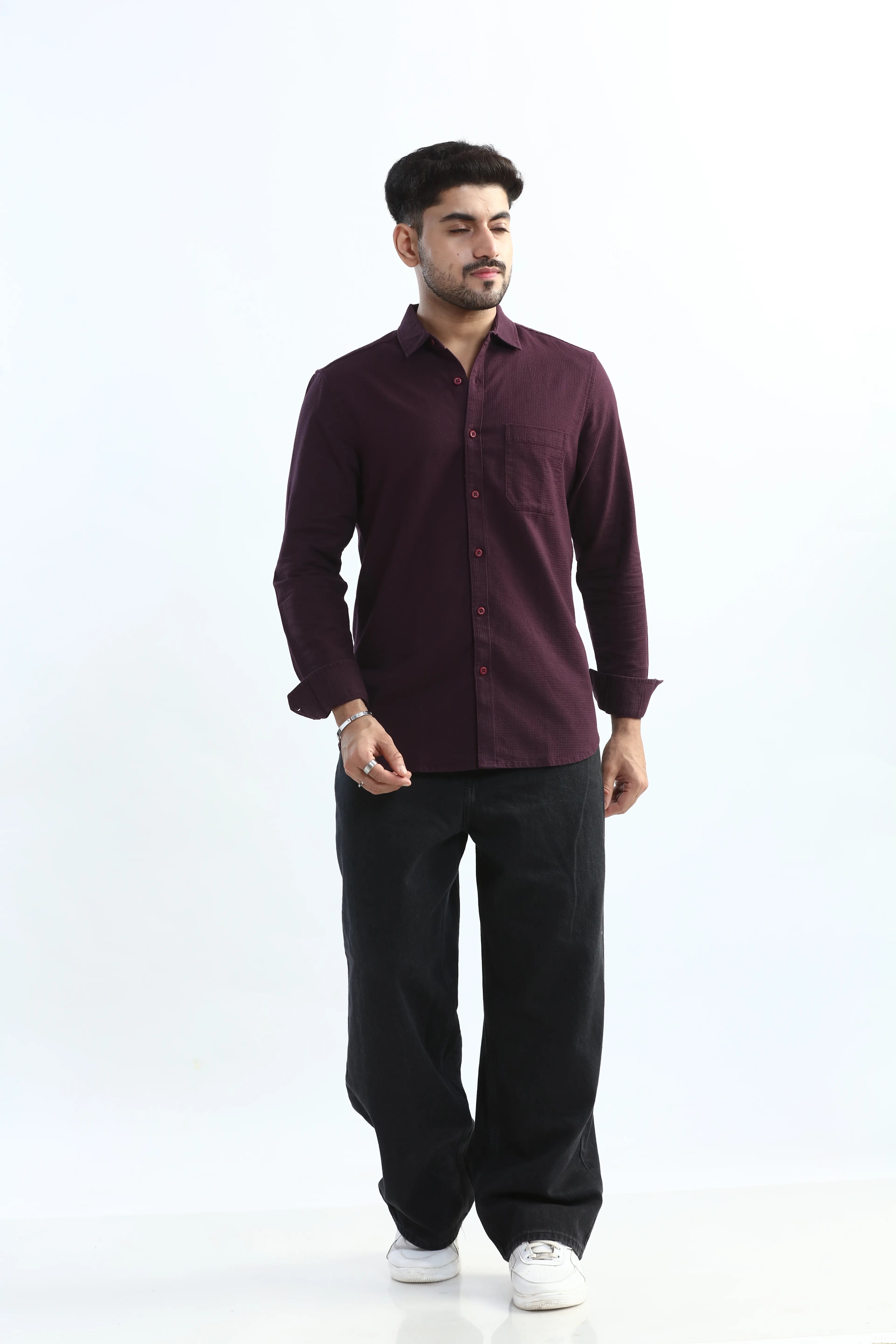 Xkind Purple Textured Slim Fit Shirt