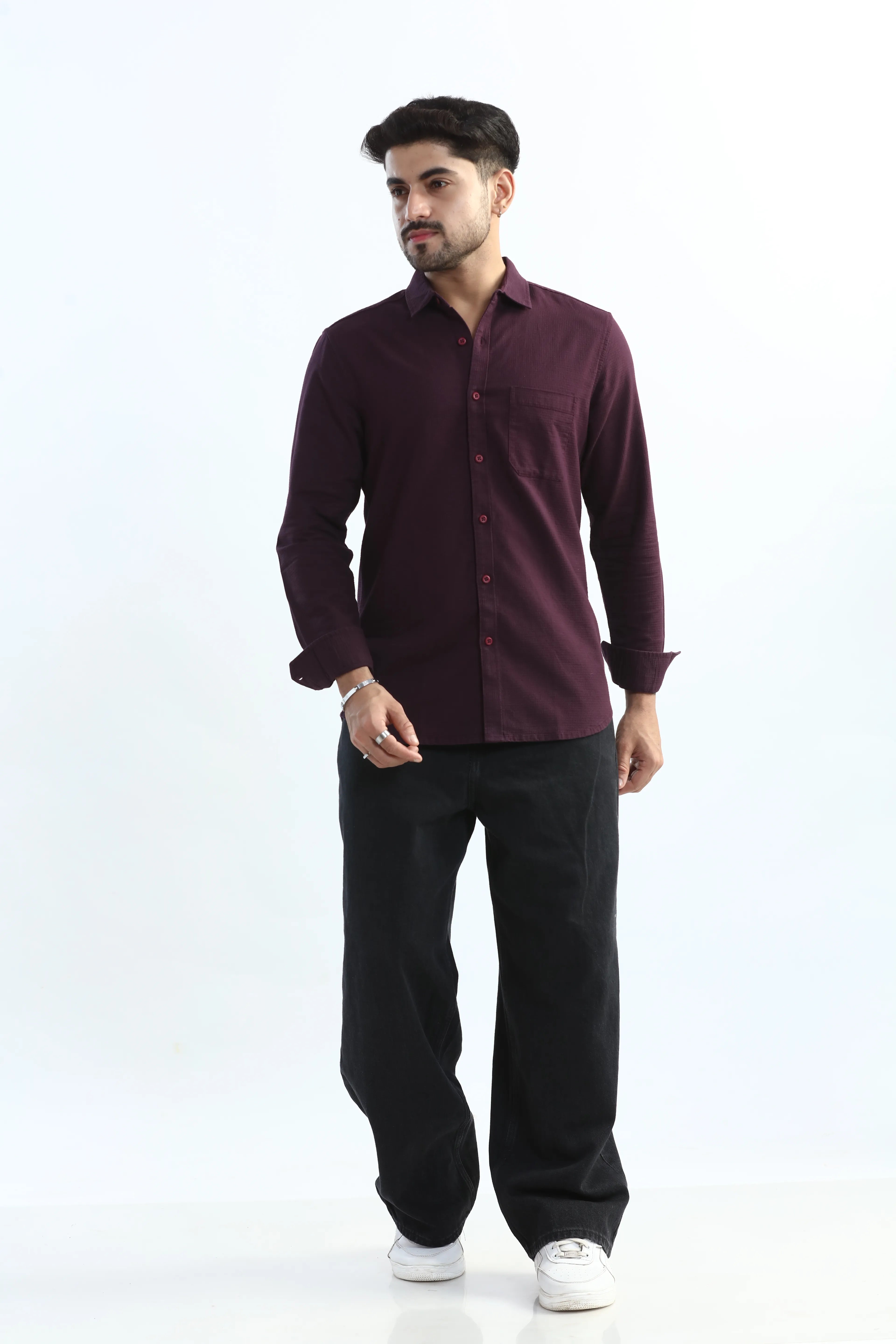 Xkind Purple Textured Slim Fit Shirt