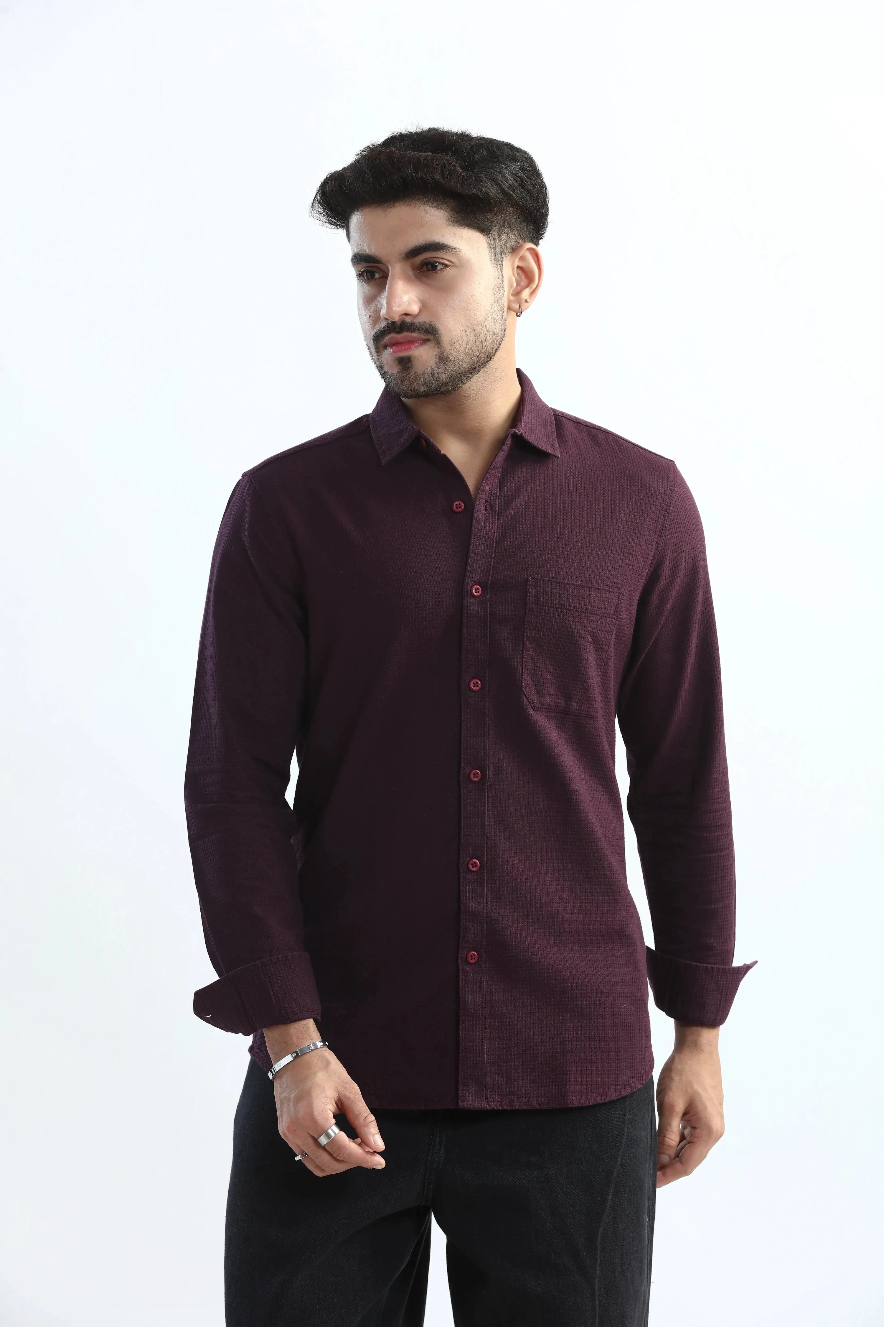 Xkind Purple Textured Slim Fit Shirt
