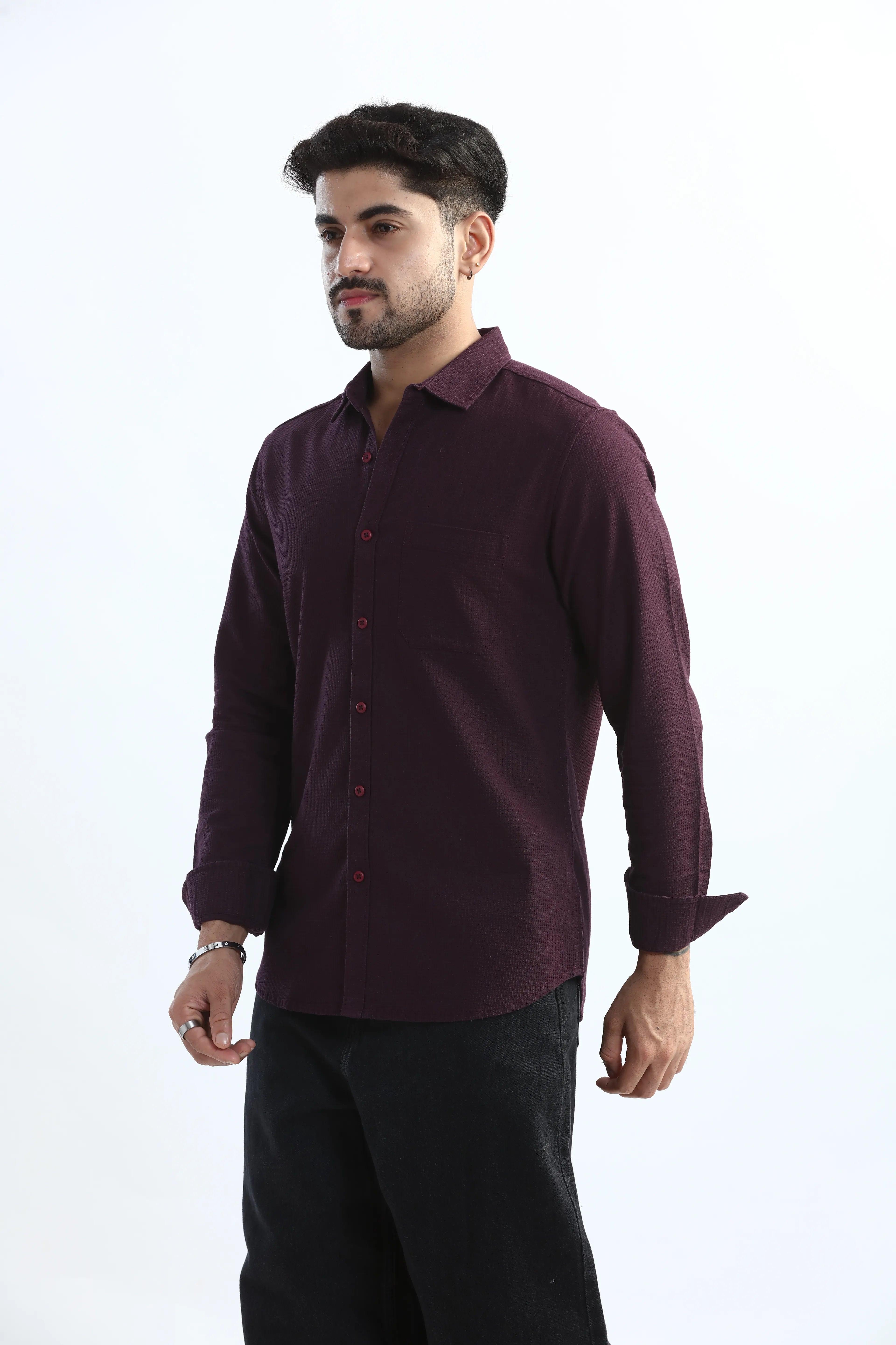 Xkind Purple Textured Slim Fit Shirt