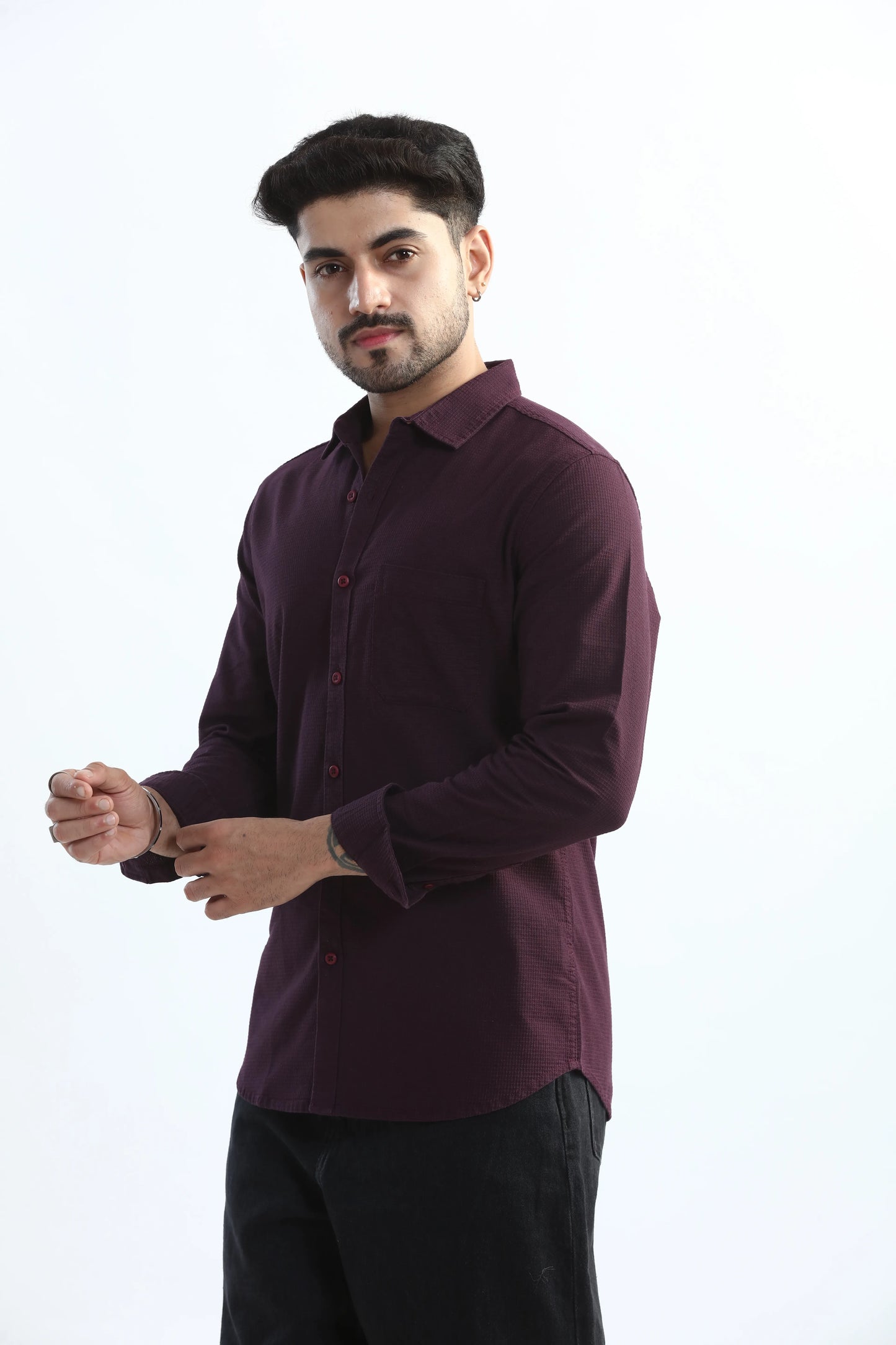 Xkind Purple Textured Slim Fit Shirt - Distacart