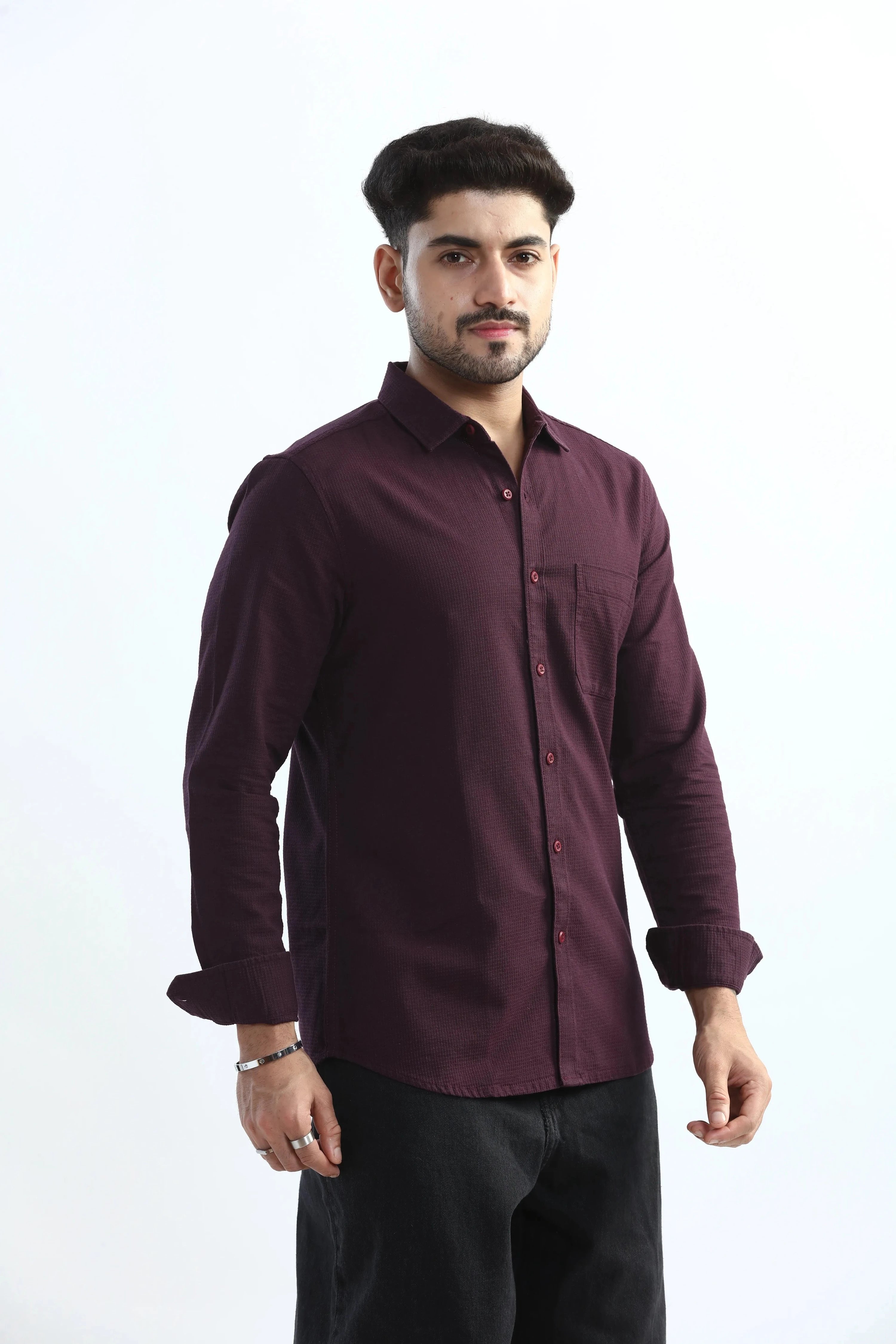 Xkind Purple Textured Slim Fit Shirt