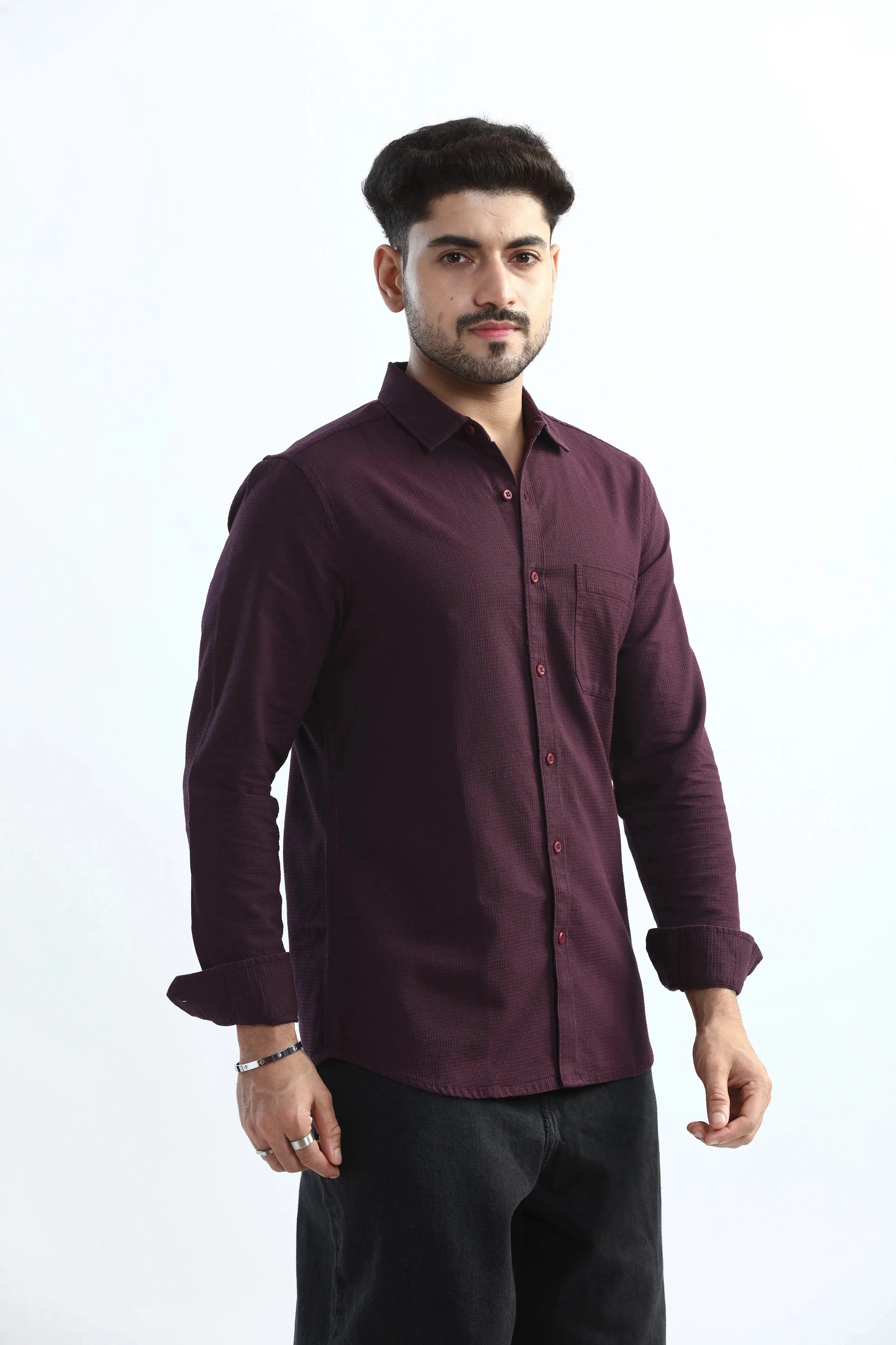 Xkind Purple Textured Slim Fit Shirt - Distacart