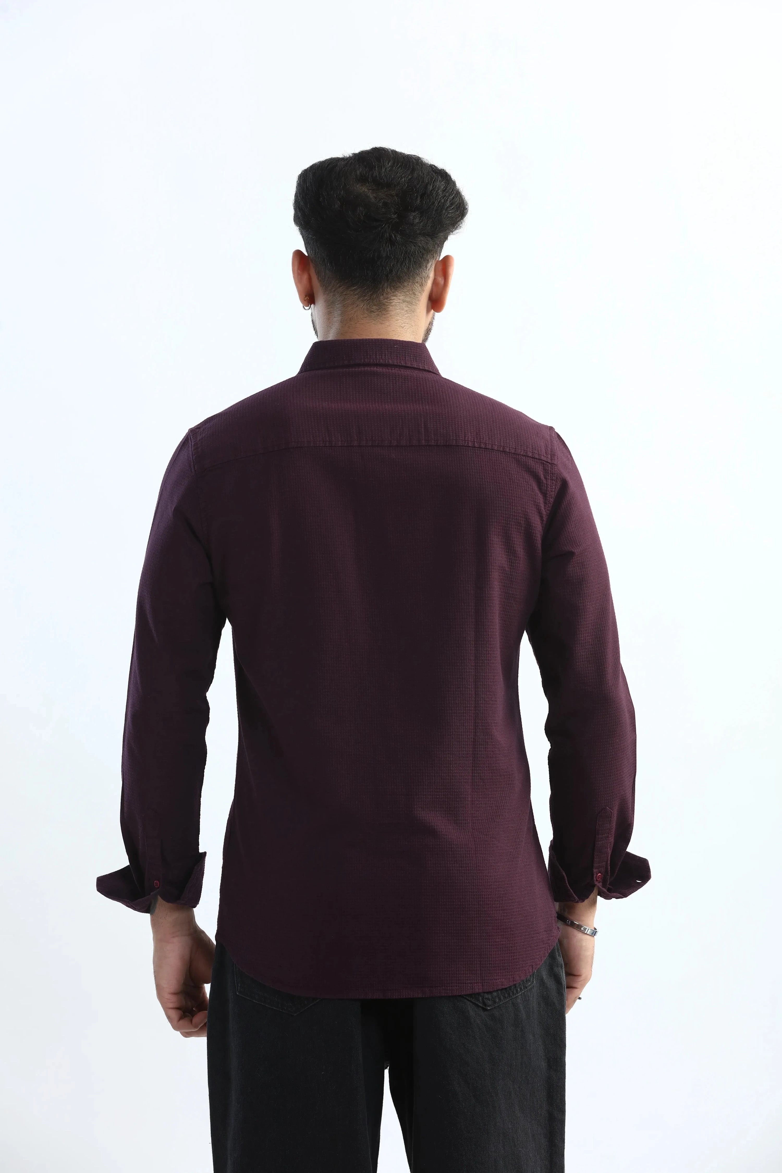 Xkind Purple Textured Slim Fit Shirt