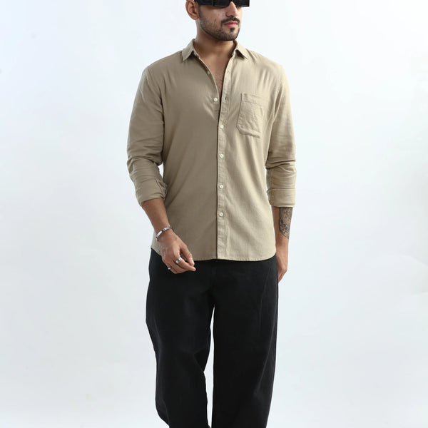 Xkind Men's Beige Textured Slim Fit Shirt