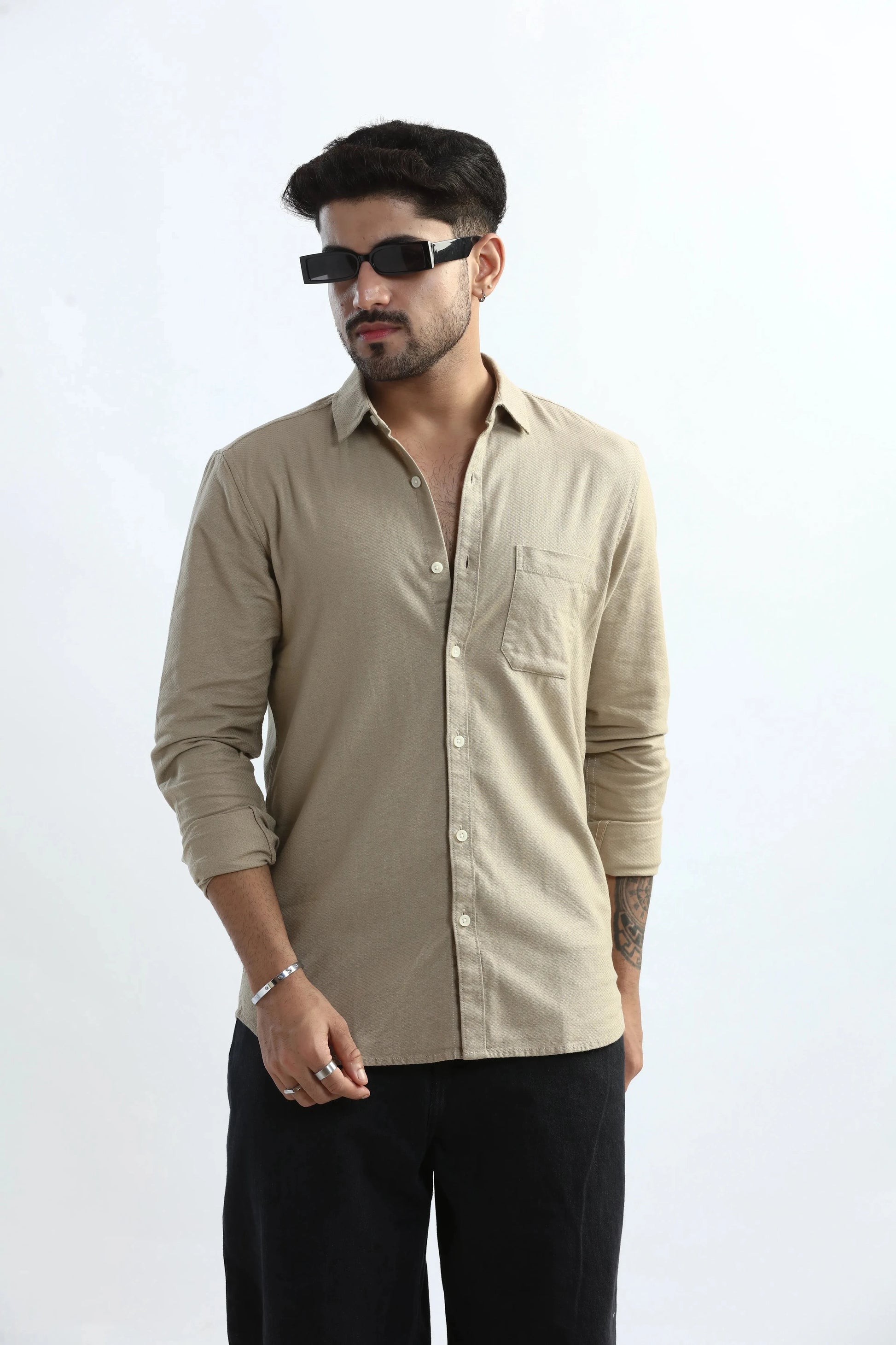 Xkind Men's Beige Textured Slim Fit Shirt - Distacart