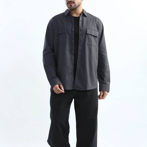 Xkind Dark Grey Textured Regular Fit Shirt/ Overshirt