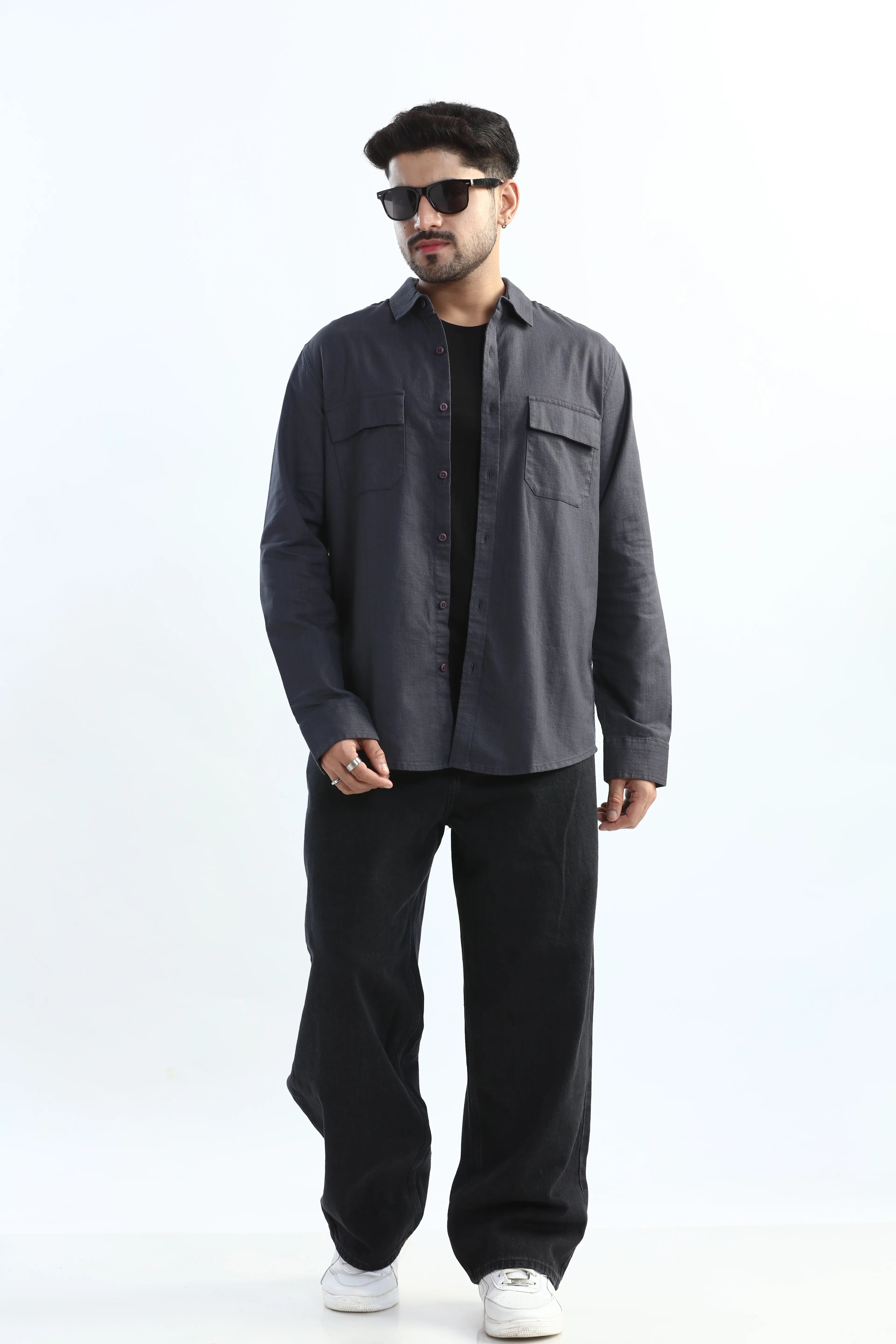 Xkind Dark Grey Textured Regular Fit Shirt/ Overshirt - Distacart
