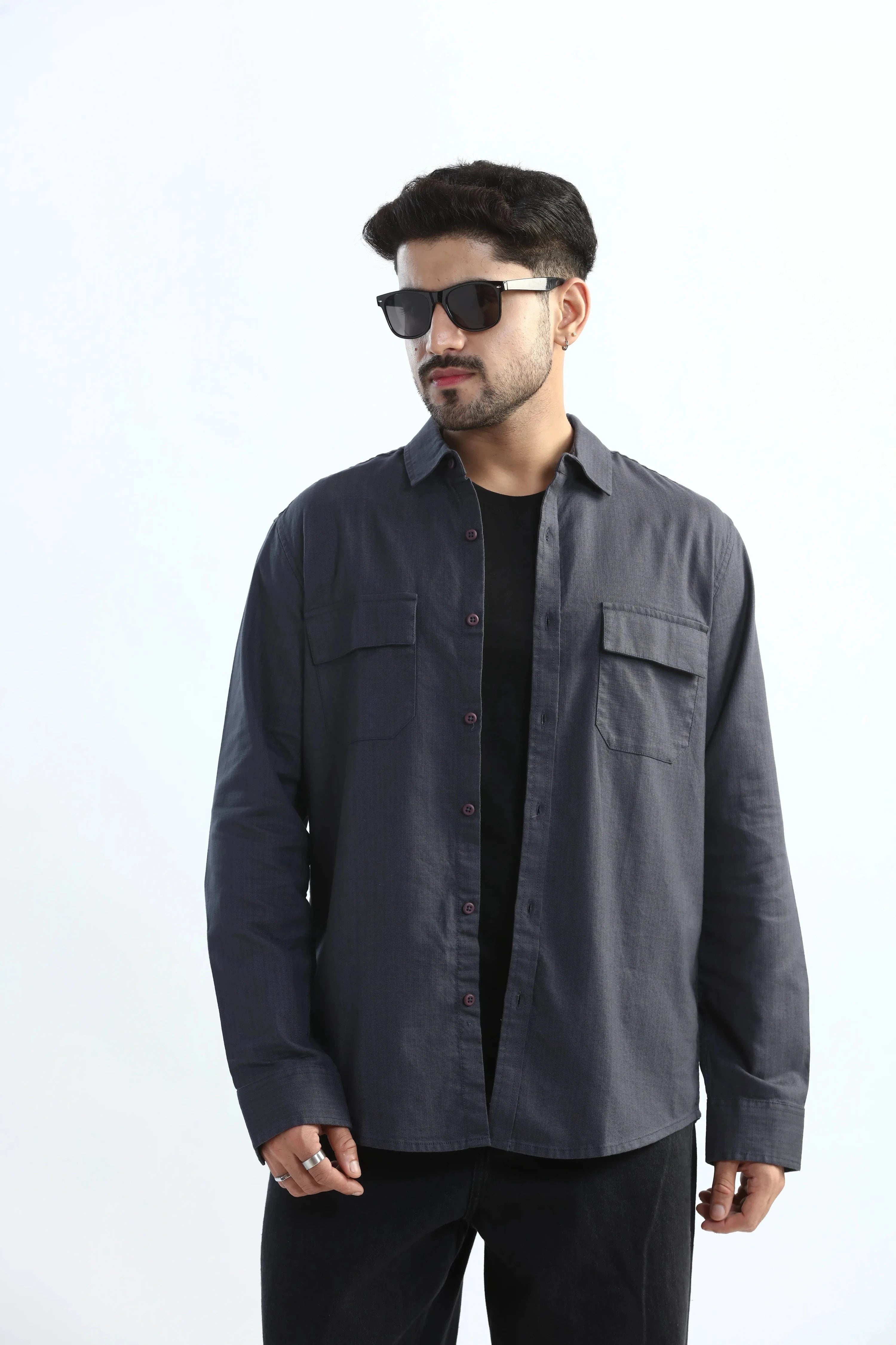 Xkind Dark Grey Textured Regular Fit Shirt/ Overshirt