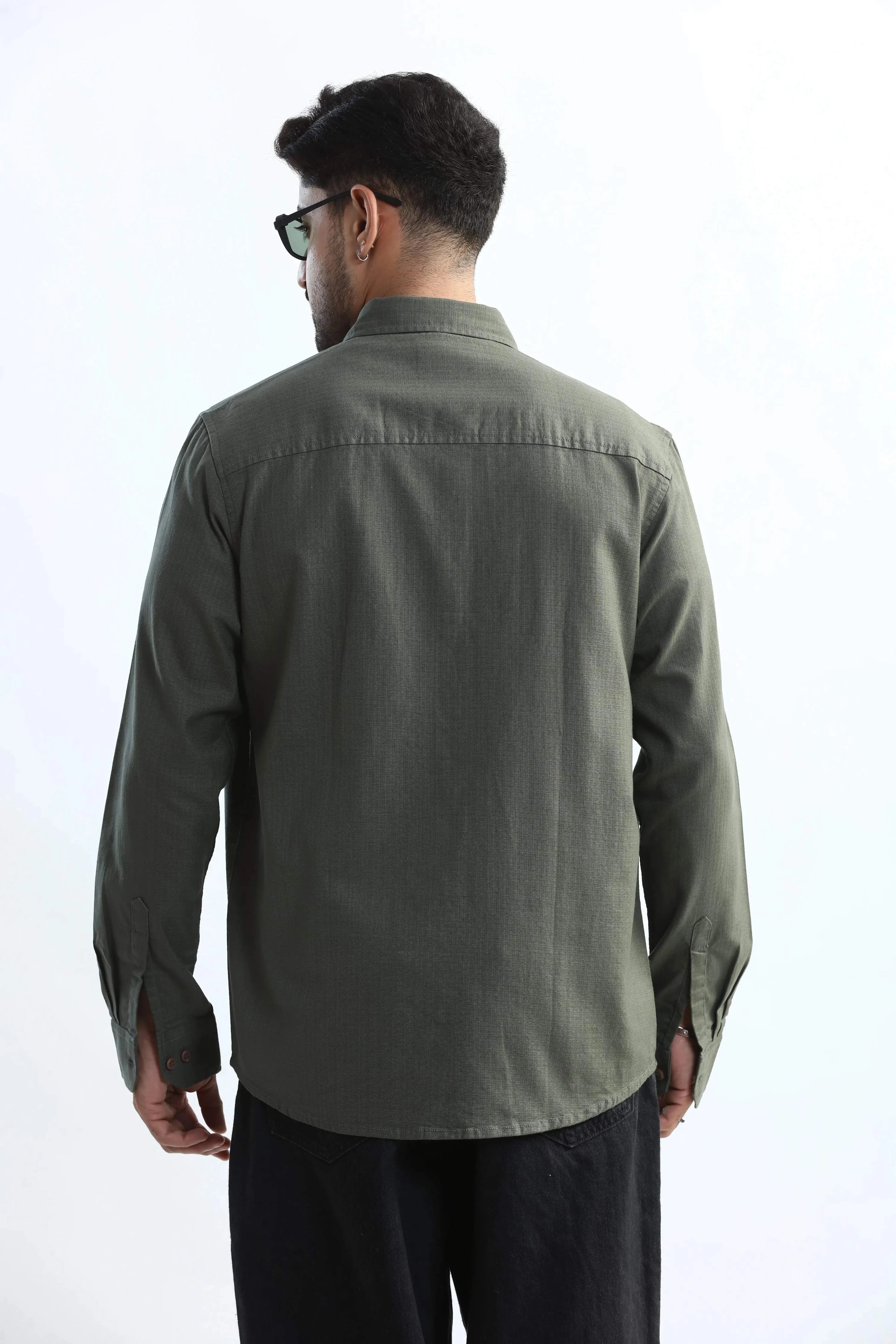 Xkind Dark Green Textured Regular Fit Shirt/ Overshirt