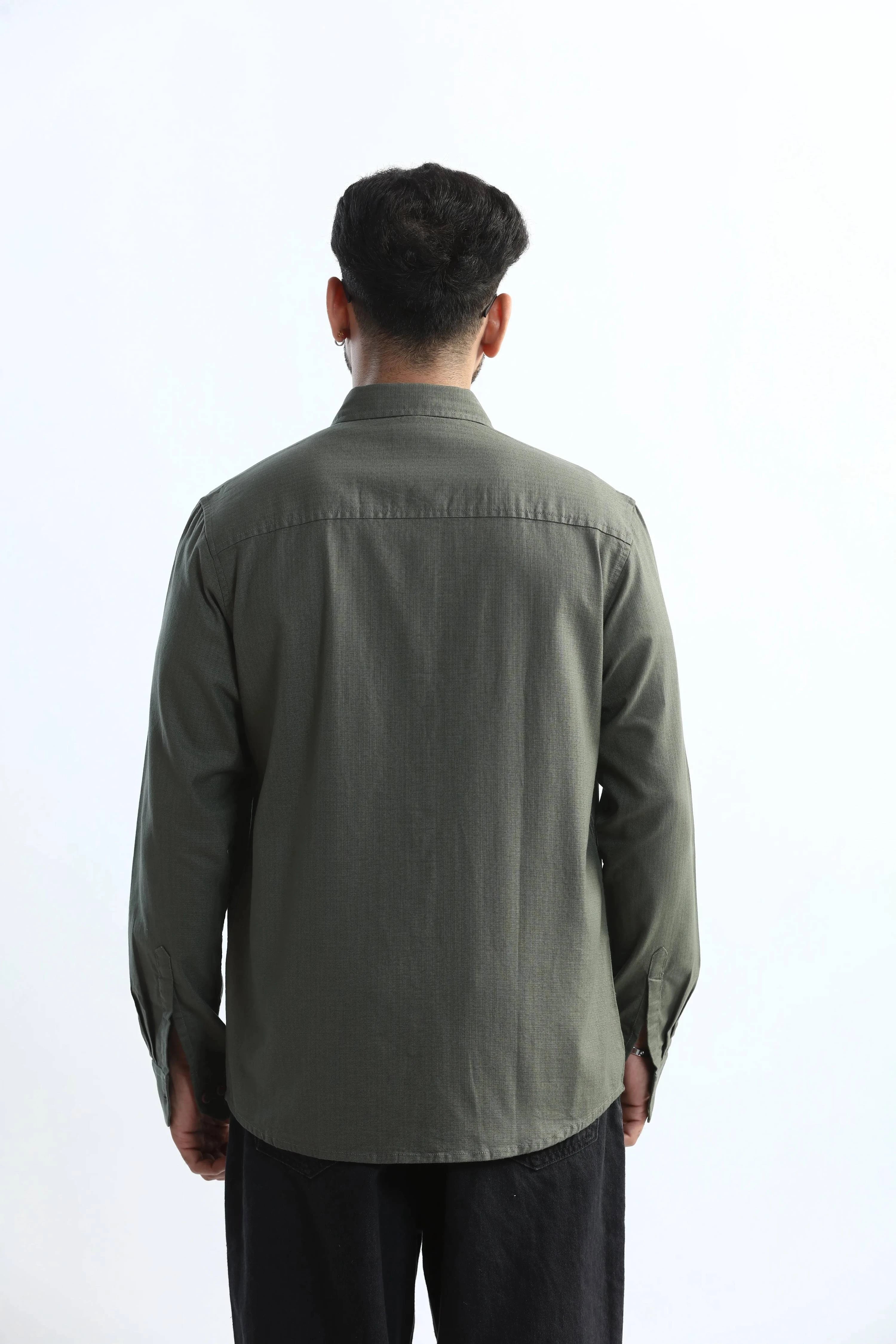 Xkind Dark Green Textured Regular Fit Shirt/ Overshirt
