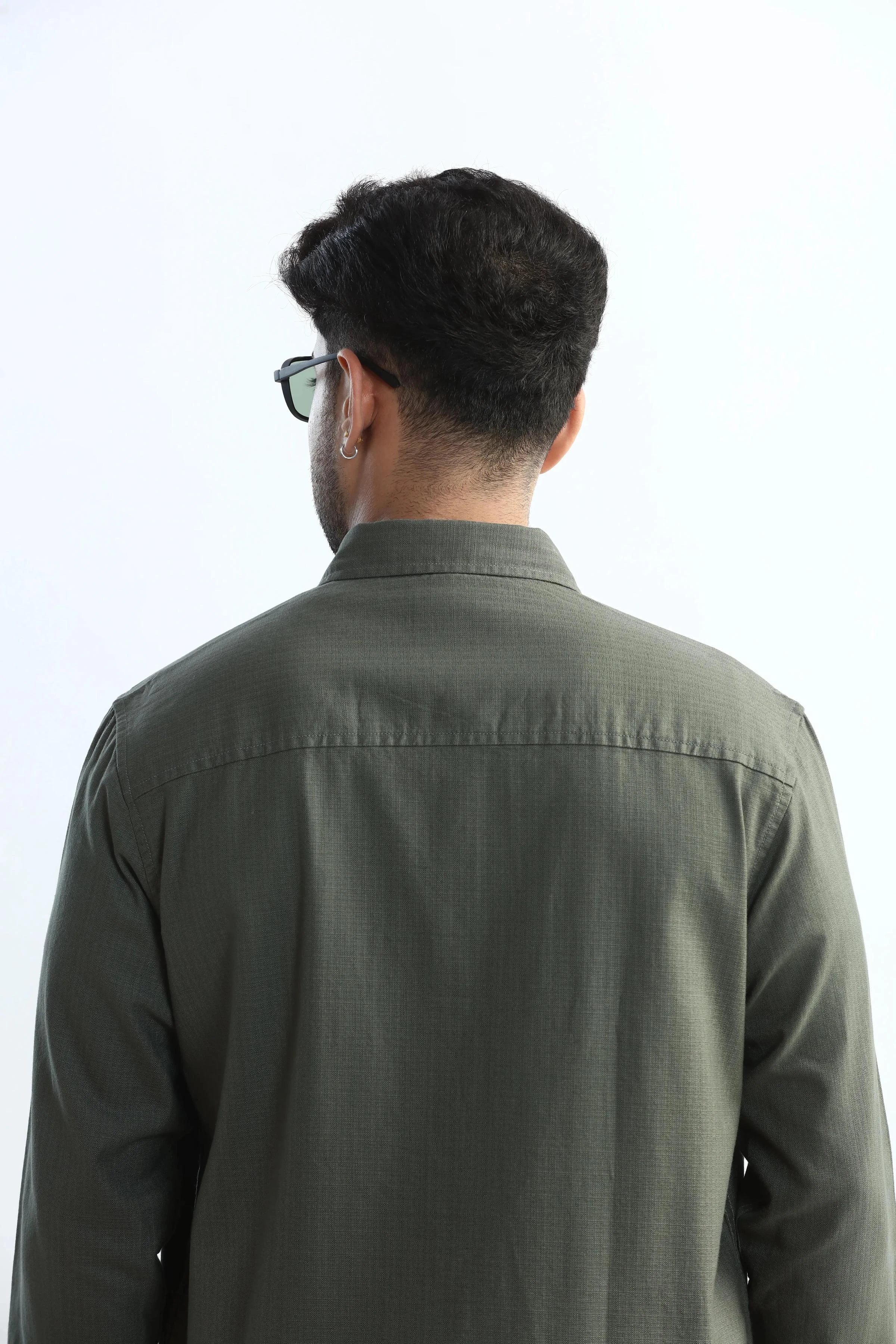 Xkind Dark Green Textured Regular Fit Shirt/ Overshirt