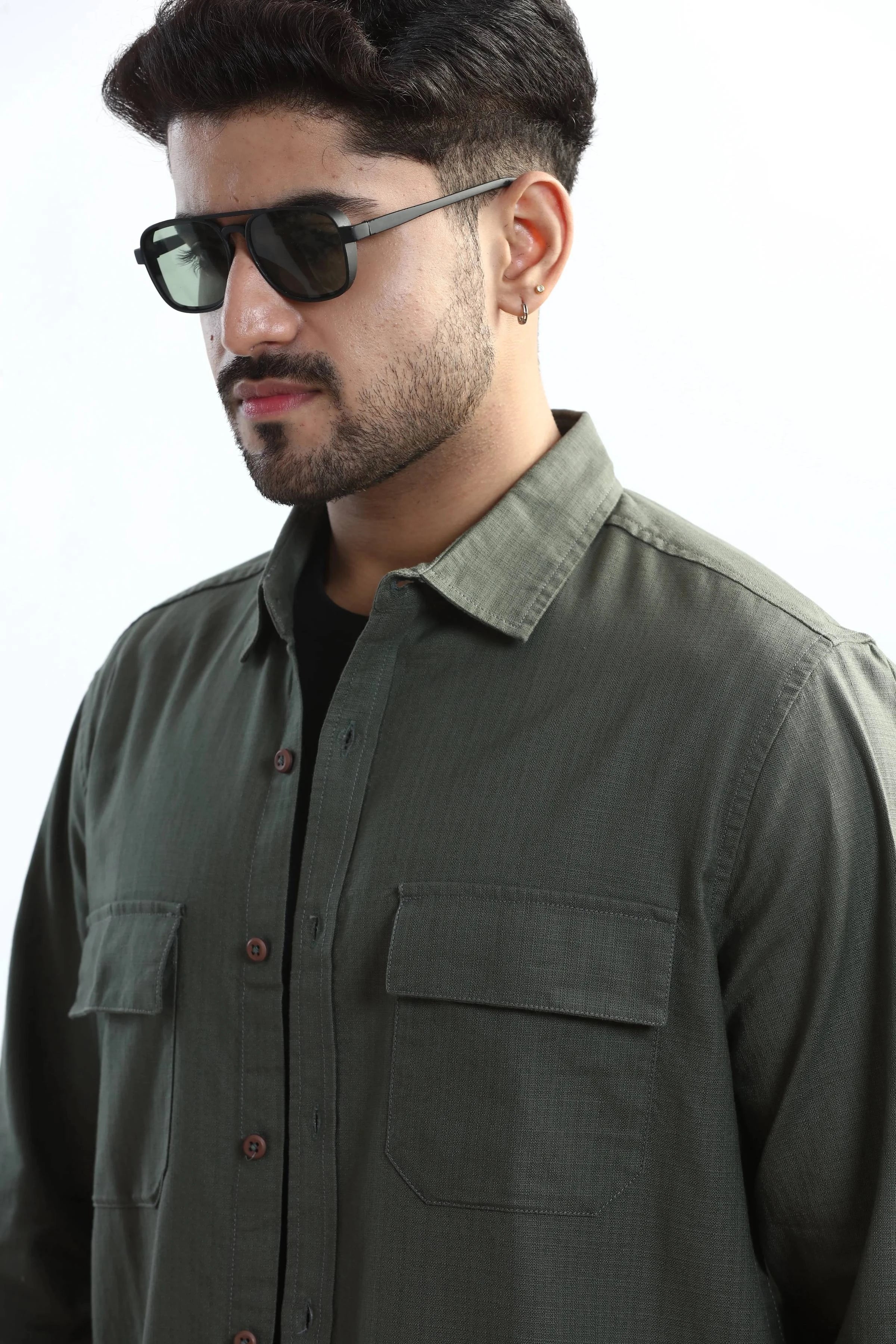 Xkind Dark Green Textured Regular Fit Shirt/ Overshirt