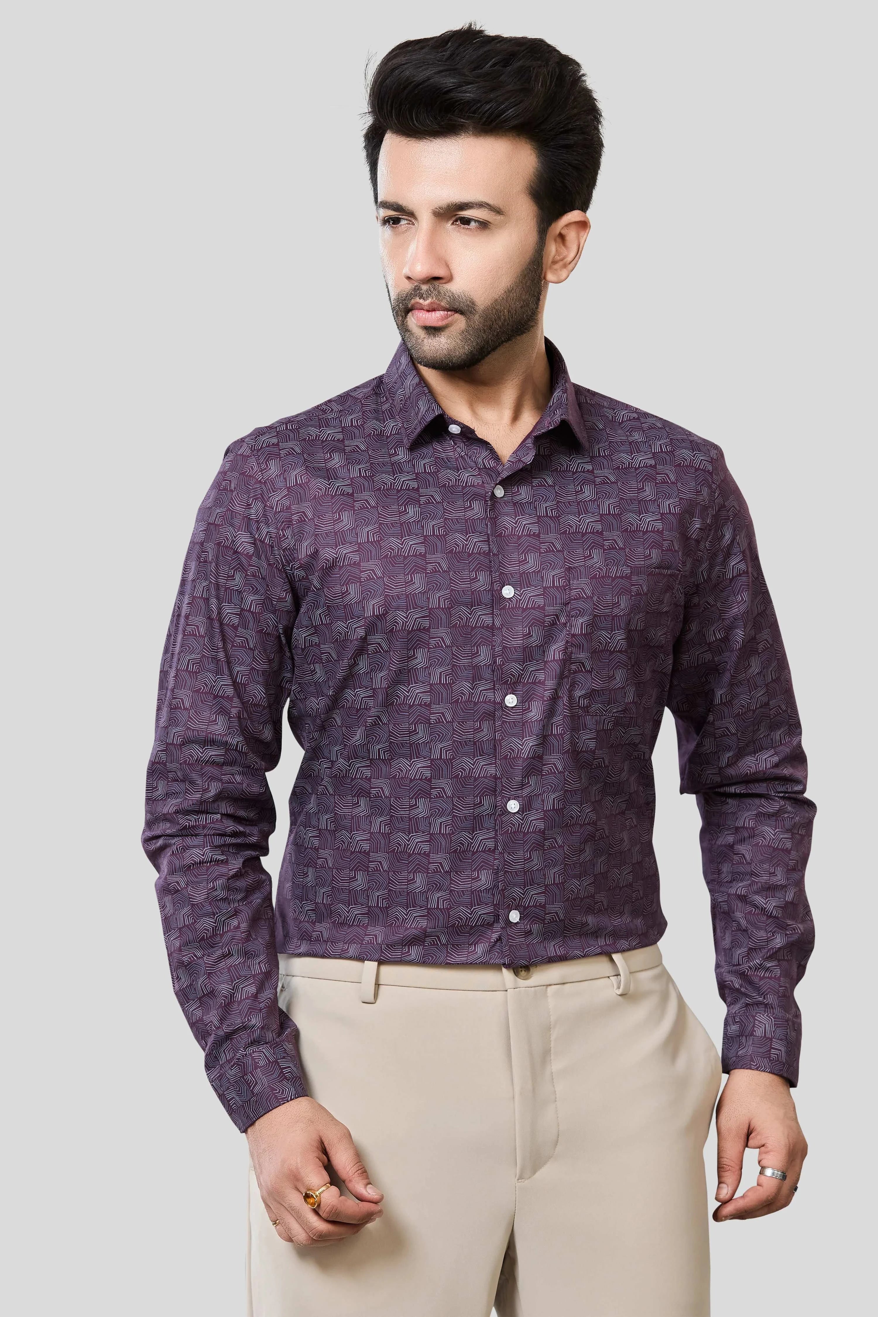 Jonesburg Men's Printed Slim Fit Formal Shirt