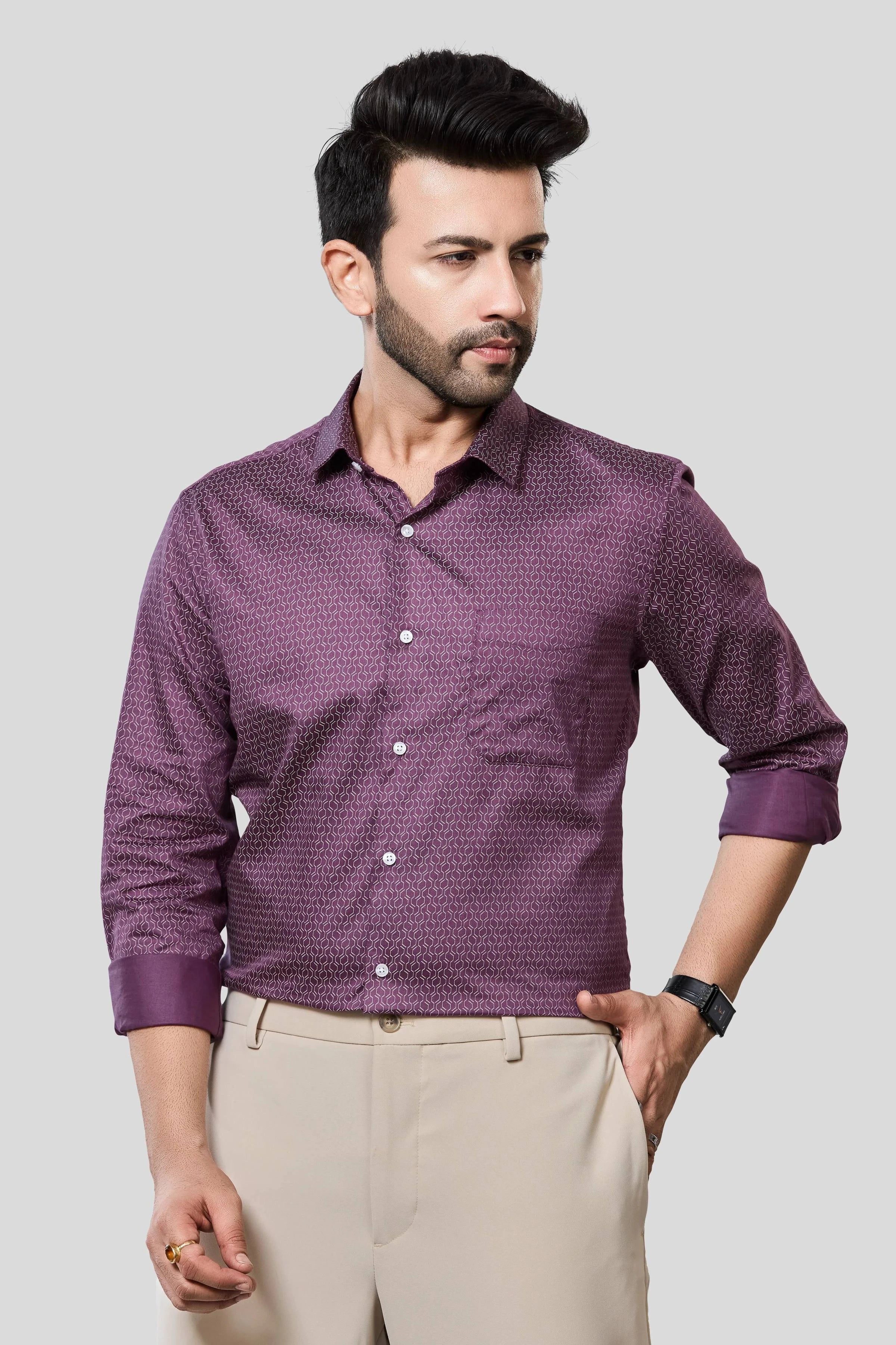 Jonesburg Men's Printed Slim Fit Formal Shirt