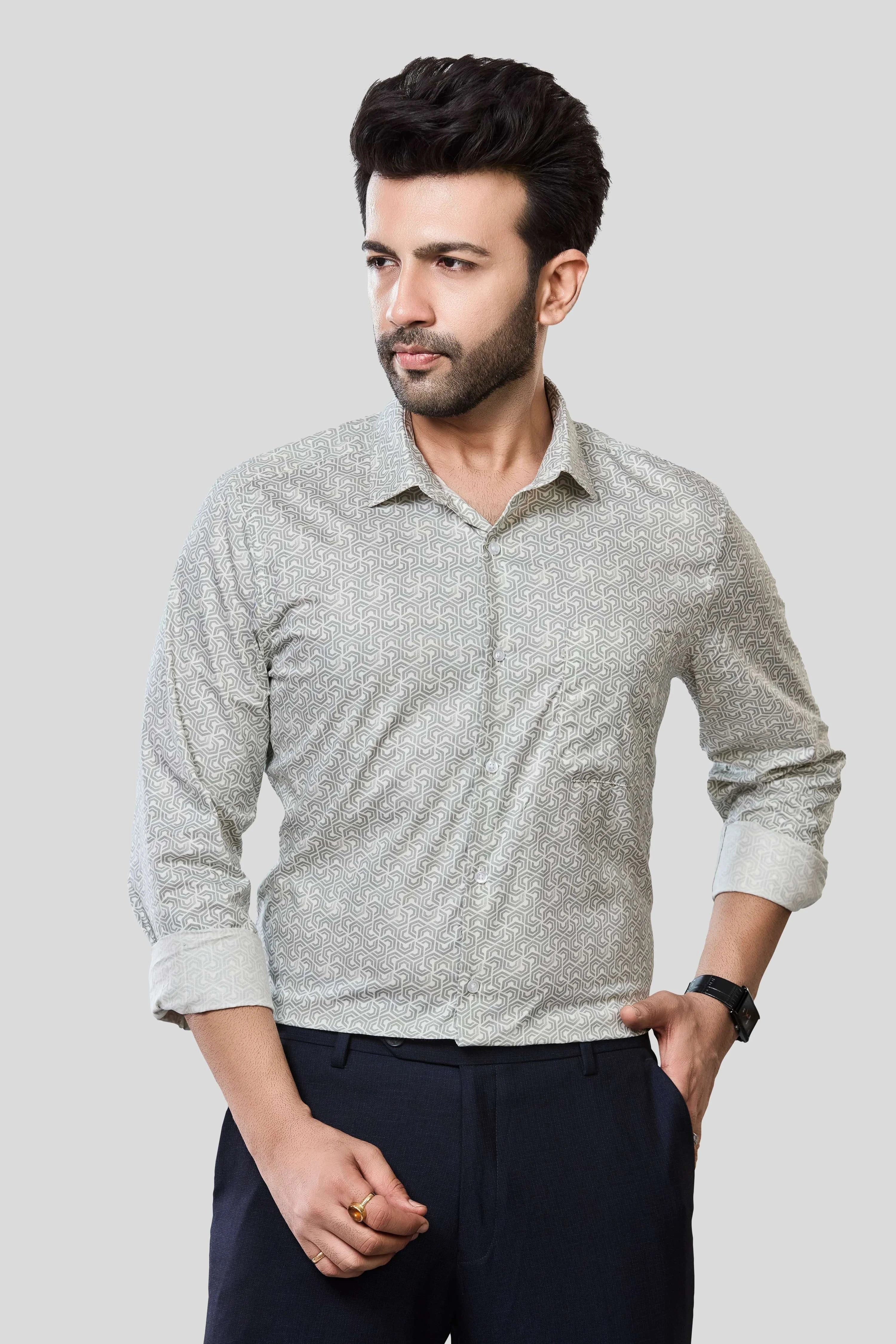 Jonesburg Men's Printed Slim Fit Formal Shirt