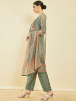 Thumbnail for Soch Ethnic Motifs Printed Sequinned Thread Work Kurta with Trousers & Dupatta - Distacart