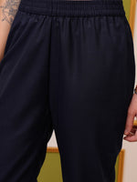 Thumbnail for Vishudh Navy Blue & Gold Toned Round Neck Regular Kurta with Trousers & With Dupatta
