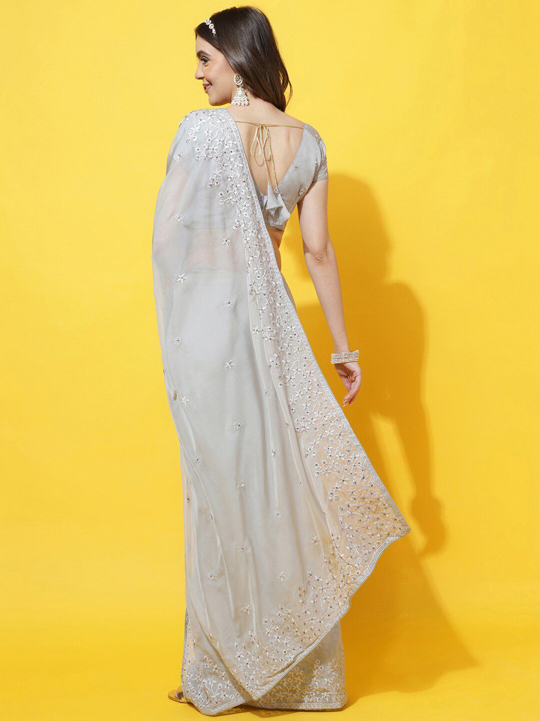 kasee Floral Embroidered Organza Saree - Distacart