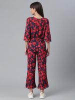 Thumbnail for Ahalyaa Womens Navy & Red Rayon Printed Jumpsuit