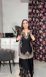 Thumbnail for Yash Enterprise Black Chinon Silk Embroidery Party Wear Plazo Set