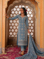 Thumbnail for Embroidered & Lace Detailed Kurta With Pant & Embroidered Dupatta Luxury, Multicolor - Hiral Fashion - Distacart