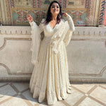 Thumbnail for Yash Enterprise Off White Luckhnowi Sequins Work Party Wear Suit Set