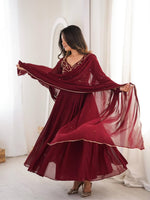 Thumbnail for Yash Enterprise Maroon Faux Georgette Party Wear Embroidery Suit Set - Distacart