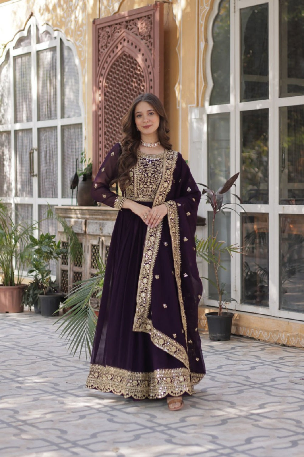 Yash Enterprise Wine Georgette Party Wear Embroidery Suit Set - Distacart