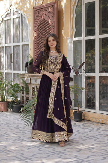 Yash Enterprise Wine Georgette Party Wear Embroidery Suit Set - Distacart
