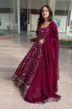 Thumbnail for Yash Enterprise Rani Pink Georgette Embroidered Party Wear Anarkali Kurta Set