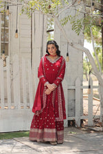 Thumbnail for Yash Enterprise Maroon Faux Blooming With Sequins Embroidered Multi-Sequins Work Suit Set