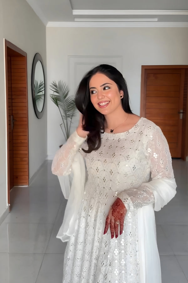 Yash Enterprise White Faux Blooming Party Wear Embrodery Suit Set