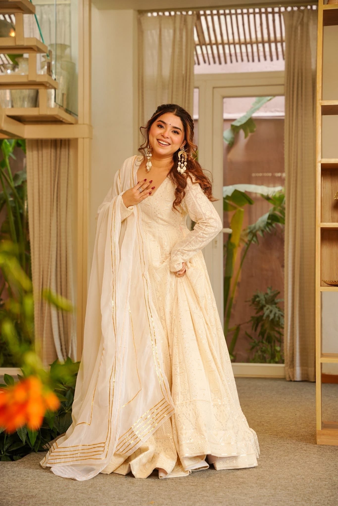 Yash Enterprise Cream Georgette Party Wear Embroidery Suit Set - Distacart