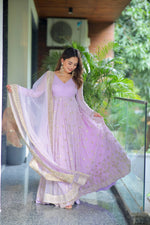 Thumbnail for Yash Enterprise Light Purple Fux Bloomimng Silk Embroidery Suit Set