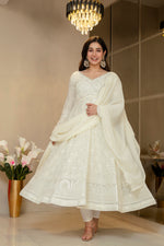 Thumbnail for Yash Enterprise Off White Georgette Party Wear Embroidery Suit Set - Dista