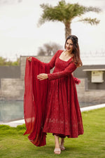 Thumbnail for Yash Enterprise Marron Embroidered Georgette Suit Set