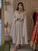 Thumbnail for Yash Enterprise Off White Faux Blooming Party Wear Embroidery Suit Set - Distacart