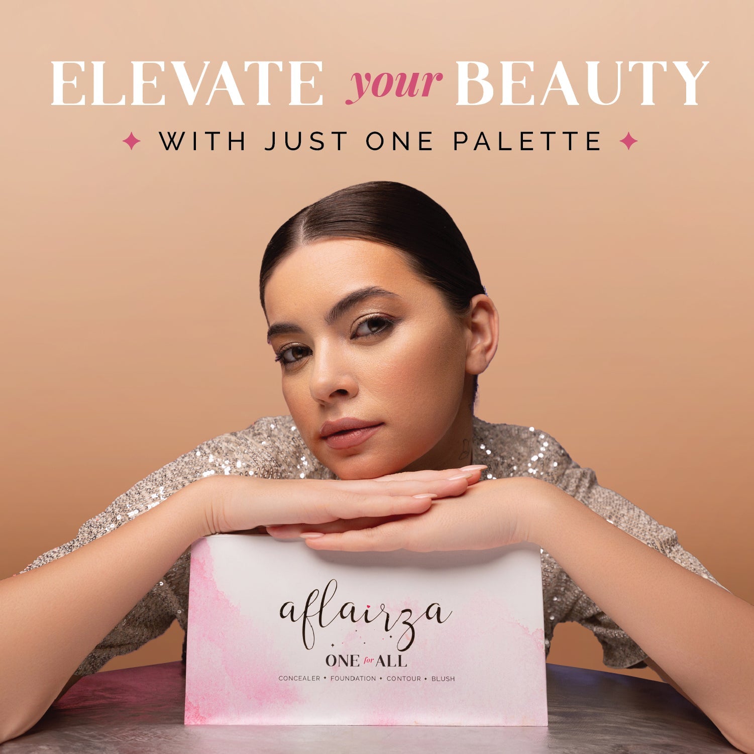 Aflairza One for All Palette, 4-in-1 Foundation, Concealer, Blush & Contour, All-in-One Face Palette for Effortless Beauty 56g