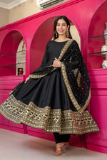 Thumbnail for Yash Enterprise Black Rayon Party Wear Embroidery Suit Set - Dista